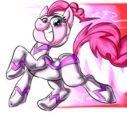 2013 blue_eyes clothing costume earth_pony equid equine female fili-second_(mlp) friendship_is_magic hair hasbro horse looking_at_viewer mammal my_little_pony nekubi pink_hair pinkie_pie_(mlp) pony power_ponies_(mlp) simple_background skinsuit smile solo superhero tight_clothing white_background