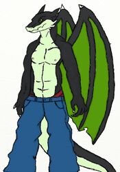 2014 abs anthro biceps biped black_body black_skin bottomwear boxers_(clothing) claws clothed clothing denim denim_bottomwear denim_clothing dragon green_body green_eyes green_skin horn jeans male membrane_(anatomy) membranous_wings muscular muscular_anthro muscular_male mythological_creature mythological_scalie mythology nipples pants pecs pose red_clothing red_underwear reptile sagging scales scalie simple_background solo spykethedragon standing tail topless underwear white_background wings