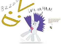 &gt;:d 2014 arthropod bee bsting dialogue duo english_text equid equine female friendship_is_magic fur hair hasbro horn humor hymenopteran insects long_hair mammal my_little_pony mythological_creature mythological_equine mythology purple_hair rarity_(mlp) shocked text unicorn white_body white_fur