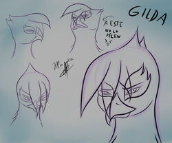 6:5 absurd_res angry avian beak disembodied_head feathers female friendship_is_magic gilda_(mlp) gryphon hair hasbro hi_res mammal mishiranui-san monochrome my_little_pony mythological_avian mythological_creature mythology sketch solo spanish_text text