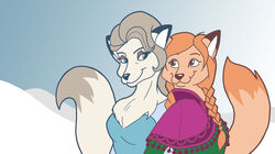 absurd_res anthro canid canine clothing disney duo female fox frozen_(movie) hi_res mammal princess_anna_(frozen) queen_elsa_(frozen) romanjones sibling_(lore) sister_(lore) sisters_(lore)