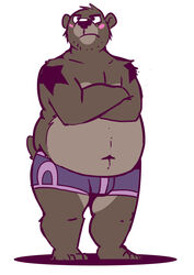 american_black_bear bear black_bear boxer_briefs bulge clothed clothing hyenahyena male mammal overweight overweight_male purple_clothing purple_underwear solo topless underwear ursine