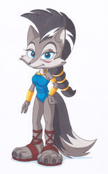 absurd_res anthro archie_comics azumiangel blue_eyes canid canine canis claws clothed clothing female footwear hair hi_res leotard long_hair lupe_the_wolf mammal monotone_clothing monotone_leotard multicolored_hair sandals sega solo sonic_the_hedgehog_(archie) sonic_the_hedgehog_(comics) sonic_the_hedgehog_(series) toe_claws two_tone_hair wolf