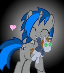 blue_hair closed_eyes cutie_mark equid equine fallout_equestria fan_character female feral fur grey_body grey_fur grin hair hasbro heart_symbol homage_(fallout_equestria) horn littlepip mammal multicolored_hair my_little_pony mythological_creature mythological_equine mythology plushie ponyecho smile solo two_tone_hair unicorn