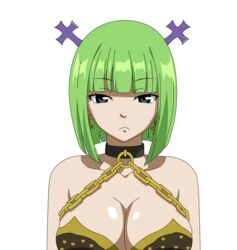  1girls bondage bra brandish_mew breasts chains deviantart earrings ecchianimeedits edit fairy_tail green_eyes green_hair huge_breasts large_breasts light_skin looking_at_viewer photoshop render restrained shiny_breasts shiny_hair solo third-party_edit 