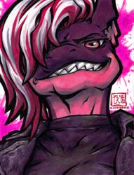  2019 anthro clothed clothing discardingsabot female fish grin hair hi_res looking_at_viewer marine portrait raisey_schneider scalie shark sindraws smile solo teeth 