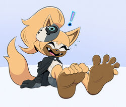  5_toes anthro barefoot big_feet black_nose blush bodily_fluids bottomwear brown_soles canid canine canis cloak closed_eyes clothed clothing countershade_feet countershading curling_toes cute_fangs deepcreases embarrassed exclamation_point eyelashes feet female foot_fetish foot_focus fur gloves hair handwear humanoid_feet idw_publishing mammal nervous nervous_smile open_mouth open_smile plantigrade ponytail sega shorts sitting smile soles solo sonic_the_hedgehog_(comics) sonic_the_hedgehog_(idw) sonic_the_hedgehog_(series) spread_toes sweat sweatdrop tan_body tan_fur tan_hair toes whisper_the_wolf wolf 