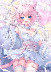  :d animal_balloon animal_ears balloon blue_eyes breasts cat_ears detached_sleeves female flower garter_straps hair_flower hair_ornament heart_balloon japanese_clothes large_breasts looking_at_viewer momochi_chia new_year original panties paw_hair_ornament pink_hair smile thighhighs underwear watermark waving white_garter_straps white_thighhighs 