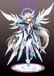  android armor armored_dress artist_request bare_shoulders black_bodysuit black_sleeves blue_halo bodysuit boots code:_sariel_(elsword) elsword energy_wings english_text eve_(elsword) expressionless facepaint female flat_chest gloves grey_background hair_between_eyes halo icedango_(dpopic3) jewelry long_hair long_sleeves looking_at_viewer mechanical_ears robot_ears sample_watermark second-party_source simple_background solo spikes thighhighs very_long_hair watermark white_hair white_thighhighs wings yellow_eyes 