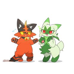  1:1 2d_animation ambiguous_gender animated anthro biped black_body black_fur clapping duo feral floragato fur generation_7_pokemon generation_9_pokemon green_body green_fur nintendo on_hind_legs pokemon pokemon_(species) quadruped red_body red_eyes red_fur short_playtime simple_background smile tontaro torracat white_background yellow_sclera 