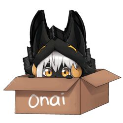  1:1 alpha_channel animated anthro ashurakitsune black_body black_fur blush bovid box canid canine canis caprine container female fur hi_res horn mammal onai sheep short_playtime smile solo white_body white_fur wolf wolfskin yellow_eyes 