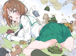  all_fours anchovy_(girls_und_panzer) boko_(girls_und_panzer) breasts brown_eyes brown_hair bt-42 carro_veloce_cv-33 centurion_(tank) churchill_(tank) commentary_request darjeeling_(girls_und_panzer) giant giantess girls_und_panzer green_skirt katyusha_(girls_und_panzer) kay_(girls_und_panzer) kuromorimine_military_uniform large_breasts long_sleeves looking_back m4_sherman military military_vehicle miniskirt motor_vehicle nishizumi_maho nishizumi_miho ooarai_school_uniform open_mouth orange_pekoe_(girls_und_panzer) panzer_iv parachute pleated_skirt pulp_piroshi school_uniform serafuku short_hair skirt smoke stuffed_animal stuffed_toy t-34 tank teddy_bear tiger_i 