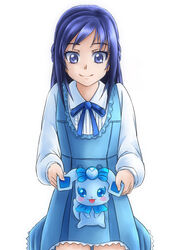  bad_id bad_pixiv_id blue_dress blue_eyes blue_hair blue_necktie braid collared_shirt dokidoki!_precure dress dress_shirt female highres hishikawa_rikka long_sleeves necktie precure rakeru_(dokidoki!_precure) rintarou_hayashi shirt side_braid simple_background sitting sleeveless sleeveless_dress smile white_background white_shirt 