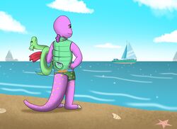  animate_inanimate anthro beach boat clothing cloud dinosaur ericktyson extinct hand_on_hip holding_object inflatable living_inflatable male outside pool_toy prehistoric_species reptile sailing_boat sailing_watercraft sand scalie seashell seaside shell sky solo swim_ring swimming_trunks swimwear theropod tyrannosaurid tyrannosauroid tyrannosaurus tyrannosaurus_rex vehicle water watercraft zoran 