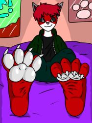  3:4 anthro charles_the_stray_kitty claws curling_toes feet felid feline foot_fetish foot_focus hi_res lobergongerbooper503 male mammal pawpads paws solo teasing toe_claws 