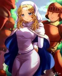  blonde_hair blue_eyes breasts capelet captured cleric female fire_emblem fire_emblem:_the_sacred_stones highres hood medium_breasts medium_hair natasha_(fire_emblem) nun soldier wide_hips yozu_(yozu0420) 