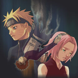  2boys blonde_hair death dissolving female gaara_(naruto) kobashi konohagakure_symbol long_sleeves lowres multiple_boys naruto_(series) naruto_shippuuden sakura_haruno spoilers tears uzumaki_naruto 