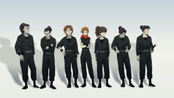  6+boys adjusting_clothes arm_at_side arm_guards arms_at_sides beard black_legwear black_pants breasts brown_eyes brown_hair carrying carrying_under_arm closed_eyes closed_mouth commentary_request contrapposto crossed_arms doi_hansuke facial_hair female frown full_body ghost_in_the_shell ghost_in_the_shell_lineup ghost_in_the_shell_stand_alone_complex glasses gradient_background hand_on_own_hip holding image_sample japanese_clothes katana kinoshita_tetsumaru legs_apart lineup long_hair long_sleeves looking_at_viewer looking_down looking_to_the_side md5_mismatch medium_breasts moustache multiple_boys nakajima_hiroshi ninja nomura_yuuzou ooki_masanosuke pants parody ponytail profile rakudai_ninja_rantarou red_eyes resolution_mismatch sash scar scarf shadow shin_guards short_hair short_ponytail sleeveless source_larger standing sword tobe_shinzaemon weapon yamada_denzou yamamoto_shina 