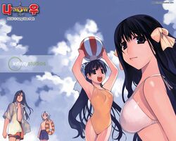  2boys 2girls armpits arms_up ball beachball bi-ryu bikini blue_hair cloud day holding holding_ball holding_beachball innertube long_hair multiple_boys multiple_girls now_(manhwa) outdoors park_sung_woo photoshop_(medium) siblings sisters sky swim_ring swimsuit yhun_ah-ran yhun_ah-rin yu_sae-ha 