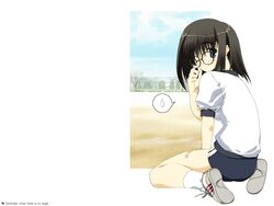  artist_request bandaid bandaid_on_leg black_hair blue_eyes buruma female fence from_behind glasses gym_uniform hand_on_own_face kurihara_touko looking_at_viewer looking_back one_eye_closed puffy_short_sleeves puffy_sleeves round_eyewear shoes short_sleeves sitting sneakers socks solo spoken_sweatdrop sweatdrop tareme tears tenshi_no_inai_12-gatsu tree wariza white_socks wiping_tears 