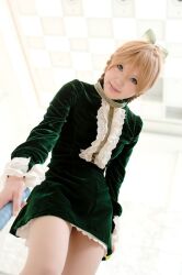  blonde_hair braid cosplay kipi-san nylons photo saori smash_wo_kimero! twin_braids velvet_dress 