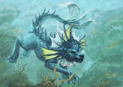  better_version_at_source blue_theme eeveelution feral generation_1_pokemon nintendo pokemon pokemon_(species) realistic ruth-tay scalie solo swimming underwater vaporeon water 