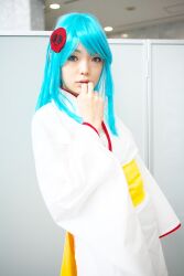  blue_hair cosplay dororon_enma-kun highres japanese_clothes kimono namada photo yukata yukiko_hime 