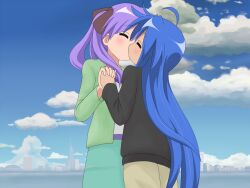  banned_artist casual hiiragi_kagami izumi_konata kissing lucky_star mole mole_under_eye mountain_pukuichi multiple_girls yuri 