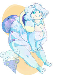  4:5 alternate_color anthro anthrofied barefoot big_breasts biped blue_body blue_eyes blue_hair bottomwear breasts cleavage clothed clothing damianvertigo fangs feet female generation_1_pokemon hair hi_res jewelry legwear lipstick makeup mammal marine melrose necklace nintendo pokemon pokemon_(species) pokemorph shellder shellder_(slowbro) simple_background skirt slowbro smile solo stockings teeth white_background 