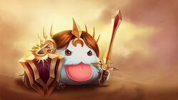  16:9 ambiguous_gender clothing fluffy hair hi_res league_of_legends leona_(lol) melee_weapon poro poro_(lol) riot_games shield solo sword tencent tongue tongue_out unknown_artist wallpaper weapon widescreen 