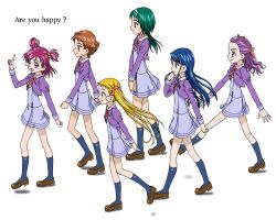  akimoto_komachi asahina_(asahinatei) blonde_hair blue_hair brown_hair english everyone footwear green_hair kasugano_urara kasugano_urara_(yes!_precure_5) minazuki_karen natsuhina natsuki_rin precure pretty_cure purple_hair school_uniform short_hair short_twintails skirt smile socks twintails twintails walking yes!_precure_5 yes!_pretty_cure_5 yumehara_nozomi 