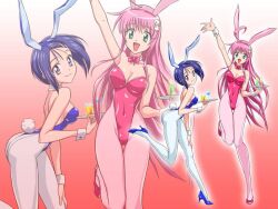  animal_ears blue_hair bunny_ears bunny_outfit lala_satalin_deviluke long_hair pink_hair sairenji_haruna short_hair smile to_love-ru toloveru 