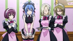  animated animated apron blonde_hair blue_eyes blue_hair brown_hair cap class_rep_(kampfer) class_treasurer_(kampfer) forced_dressing garter_straps glasses hair_over_one_eye kampfer long_hair maid maid_apron maid_headdress maid_outfit miniskirt purple_eyes purple_hair rule_63 screencap senou_natsuru short_hair skirt skirt_tug thighhighs tray tricked vice-rep_(kampfer) wrist_cuffs 