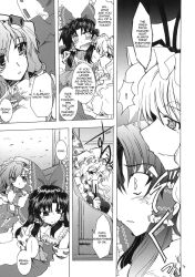  alice_margatroid blush doujinshi gap greyscale hakurei_reimu hard_translated highres kirisame_marisa kochiya_sanae monochrome multiple_girls oerba_yun_fang takana_shinno touhou translated yakumo_yukari 