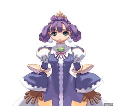  aqua_eyes crown dress earrings eclair_(la_pucelle) female female gloves jewelry la_pucelle nomura_ryouji official_art purple_hair solo white_background 