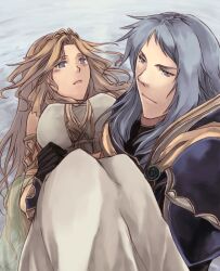  1boy armband armor blonde_hair carrying cosmos_(dff) couple dissidia_final_fantasy dress female female final_fantasy grey_eyes grey_hair kannkunn long_hair male short_hair very_long_hair warrior_of_light 