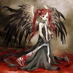  blade blood evil lowres original red_eyes red_hair red_hair robes weapon wings 