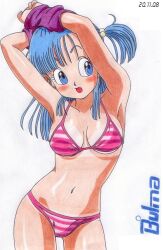  bikini blue_eyes blue_hair blush bulma_briefs cute dragon_ball dragon_ball perfection swimsuit worson2009 