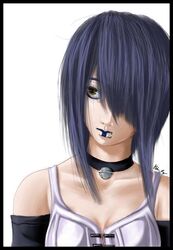  artist_request black_hair brown_eyes choker confused elbow_gloves exif_thumbnail_surprise female gloves goth_fashion hair_over_one_eye lip_piercing lipstick makeup original photoshop_(medium) piercing solo 