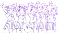  5girls :3 character_request gakuen_utopia_manabi_straight! kimi_kiss massugu_go monochrome multiple_girls nyazui parody purple_theme school_uniform seiou_gakuen_school_uniform 