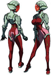  arm_behind_back ass blunt_bangs bodysuit breasts female from_behind full_body helmet ken_marinaris large_breasts looking_away masao_tsubasa multiple_views official_art pilot_suit pink_bodysuit red_bodysuit reference_sheet simple_background sketch standing thighhighs tiptoes transparent turnaround visor white_background zone_of_the_enders zone_of_the_enders_2 