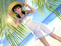  3d beach bikini day dress duplicate female flear hat incise_soul lace m-rs ocean outdoors see-through solo straw_hat sun_hat swimsuit 