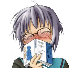  barcode blue_sailor_collar blush book colorized cropped exif_thumbnail_surprise female glasses kita_high_school_uniform long_sleeves nagato_yuki photoshop_(medium) portrait sailor_collar school_uniform short_hair solo suzumiya_haruhi_no_yuuutsu utatane_hiroyuki winter_uniform 