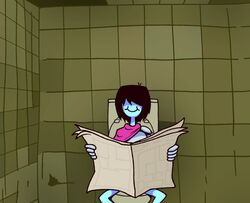  2021 black_hair clothed clothing deltarune gooseworx hair hi_res human humor kris_(deltarune) male mammal newspaper obscured_eyes reading_newspaper sitting solo toilet undertale_(series) 