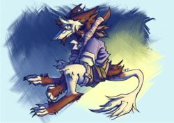  absurd_res ambiguous_gender anthro bottomwear clothing detailed detailed_fur digital_media_(artwork) eyewear fanny_pack fur glasses hi_res keewan lucie_(keewan) paws pouch_(clothing) sergal shorts simple_background solo stick tail walking_stick 