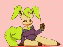  4:3 absurd_res anthro anthrofied beverage big_breasts breasts coffee eeveelution female generation_4_pokemon hi_res kaelba leafeon nintendo pokemon pokemon_(species) pokemorph simple_background solo 