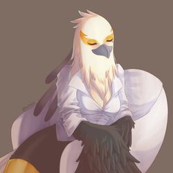  1:1 2020 accipitriform aggretsuko anthro artist_name avian beak bird birthmark black_body black_bottomwear black_clothing black_feathers black_skirt bottomwear breasts closed_eyes clothed clothing digital_media_(artwork) eyelashes facial_markings feathered_wings feathers female fur furrholic grey_beak head_markings markings multicolored_body multicolored_feathers non-mammal_breasts sanrio secretary_bird secretary_washimi shirt simple_background skirt solo topwear white_body white_clothing white_fur white_shirt white_topwear wings yellow_body yellow_feathers yellow_markings 