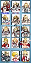  absurdres alex_ahad_(style) araki_hirohiko_(style) bare_shoulders bleach blonde_hair braid breasts clarent_(fate) commentary disgaea dragon_ball english_commentary fate/apocrypha fate/grand_order fate/stay_night fate_(series) female final_fantasy green_eyes grin hair_ornament hair_scrunchie half_up_braid harada_takehito_(style) highres holding holding_poke_ball holding_sword holding_weapon jojo_no_kimyou_na_bouken kishimoto_masashi_(style) kubo_tite_(style) long_hair mordred_(fate) mordred_(fate/apocrypha) multiple_drawing_challenge multiple_style_parody naruto_(series) navel open_mouth panty_&amp;_stocking_with_garterbelt parody poke_ball poke_ball_(basic) pokemon ponytail scrunchie skullgirls small_breasts smile solo style_parody sword takeuchi_takashi_(style) toriyama_akira_(style) wada_arco_(style) weapon zantyarz 