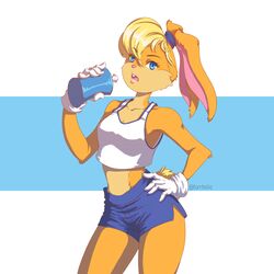  1:1 anthro athletic_wear blonde_hair blue_eyes bottomwear clothed clothing digital_media_(artwork) female furrholic gloves hair handwear lagomorph leporid lola_bunny looking_at_viewer looney_tunes mammal open_mouth rabbit shorts solo space_jam warner_brothers 