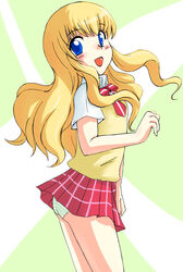  blonde_hair female koiwai_flora long_hair nanatsuiro_drops panties school_uniform sechisu seijou_academy_school_uniform solo underwear 